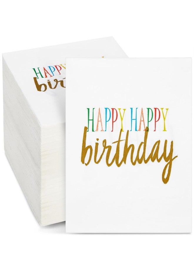 BLUE PANDA Happy Birthday Napkins - 5 x 5 in, 2-Ply White Paper, Pack of 100 - Colorful for Birthday Party & Cocktail Use - Image 1