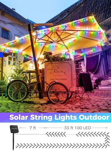 Minetom Solar String Lights Outdoor, 40FT 100 LED String Lights Solar Powered with 8 Lighting Modes, Waterproof Solar Patio Lights, Colorful Solar String Lights for Outside Tree, Multicolor - Image 4