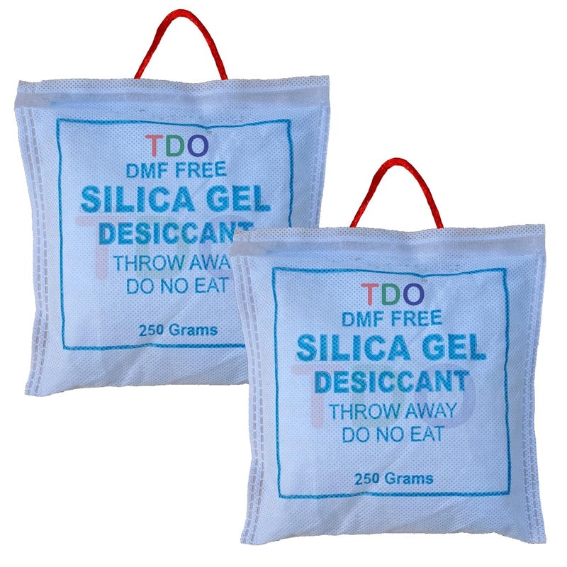 TDO Silica Gel Packets 2 Pcs Each 250 Gram For Moisture absorbents Dehumidifier Silica Gel Bags for Moisture Room Cupboard Kitchen ShoeWardrobe CarCamera Lenses