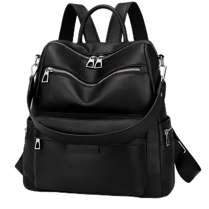 Fabcraft 20L Leather Backpack Purse for Women 13" Laptop Bag Convertible Shoulder Handbag Large Capacity Stylish Anti-Theft Travel College Office Work Daypack with Zipper Pockets Black - Image 1