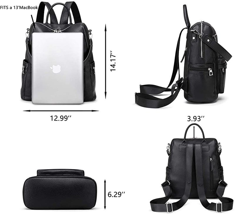 Fabcraft 20L Leather Backpack Purse for Women 13" Laptop Bag Convertible Shoulder Handbag Large Capacity Stylish Anti-Theft Travel College Office Work Daypack with Zipper Pockets Black - Image 5