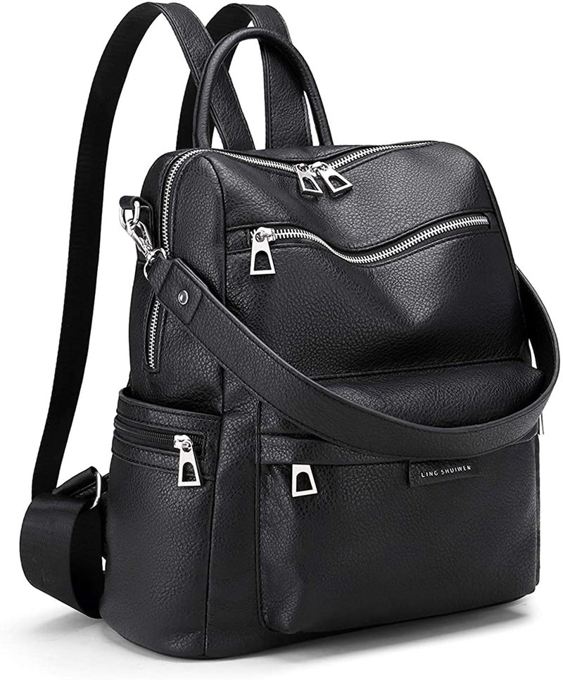 Fabcraft 20L Leather Backpack Purse for Women 13" Laptop Bag Convertible Shoulder Handbag Large Capacity Stylish Anti-Theft Travel College Office Work Daypack with Zipper Pockets Black - Image 3