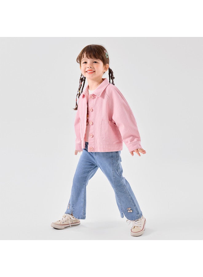 Doodle Home girls' Denim Jacket, Autumn Polo Collar Baby Jacket, Kids' Fall Top - Image 5