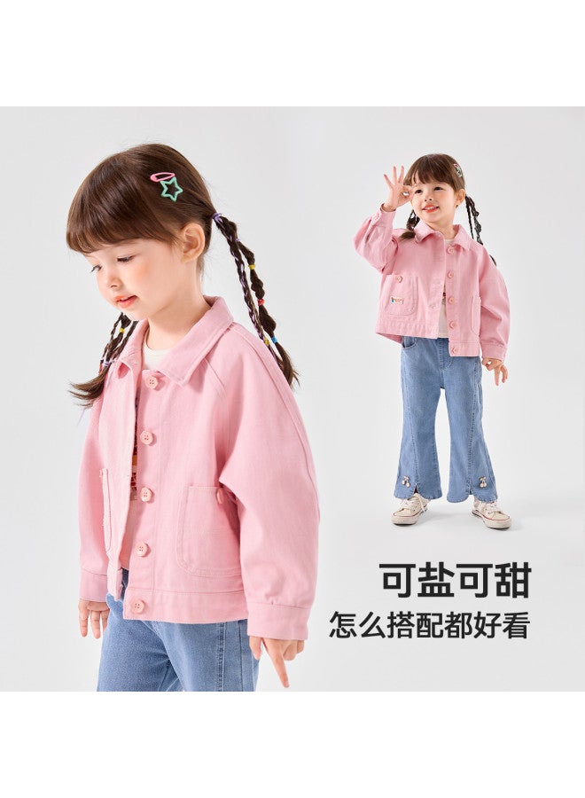 Doodle Home girls' Denim Jacket, Autumn Polo Collar Baby Jacket, Kids' Fall Top - Image 3