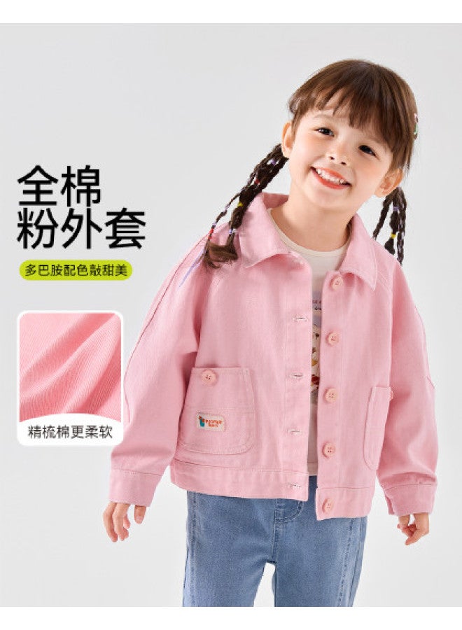 Doodle Home girls' Denim Jacket, Autumn Polo Collar Baby Jacket, Kids' Fall Top - Image 1