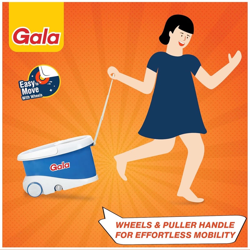 Gala Jet Spin Mop Steel Winger Big Wheels 2 Microfiber Refills Floor Cleaning Mop Stick with Bucket pocha for Floor Cleaning Mopping Set White and Blue - Image 3