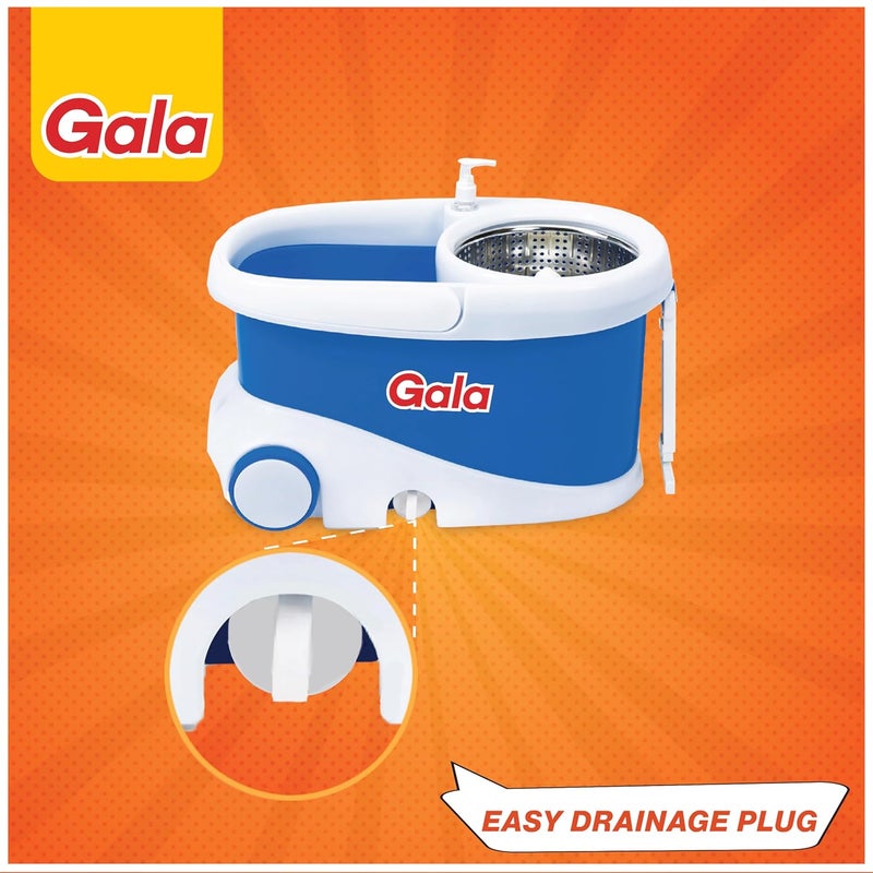 Gala Jet Spin Mop Steel Winger Big Wheels 2 Microfiber Refills Floor Cleaning Mop Stick with Bucket pocha for Floor Cleaning Mopping Set White and Blue - Image 5