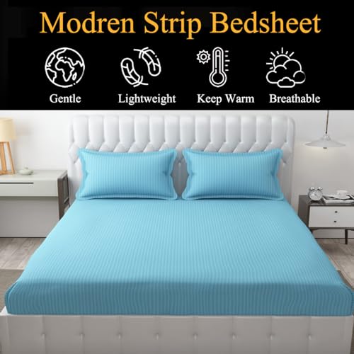 FRESH FROM LOOM Microfiber Wrinkle Resistant | Soft Skin Safe | Breathable Queen Size Flat Striped Bedsheets | Hotel & Home | Double Bedsheet Set with 2 Pillow Covers (95x90 Inches Aqua), 144 TC - Image 5