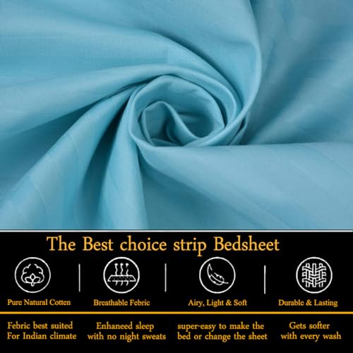 FRESH FROM LOOM Microfiber Wrinkle Resistant | Soft Skin Safe | Breathable Queen Size Flat Striped Bedsheets | Hotel & Home | Double Bedsheet Set with 2 Pillow Covers (95x90 Inches Aqua), 144 TC - Image 3