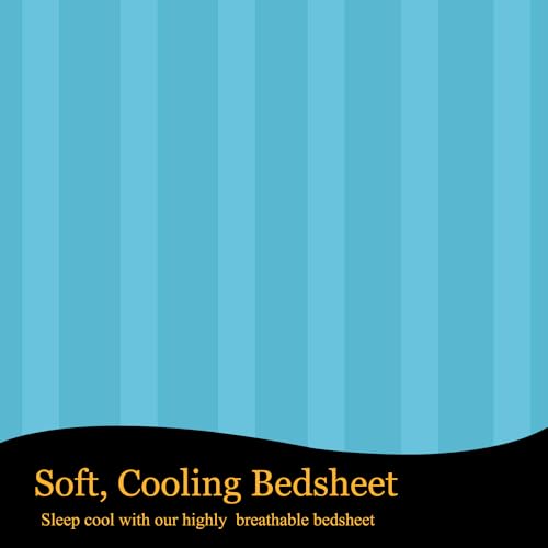 FRESH FROM LOOM Microfiber Wrinkle Resistant | Soft Skin Safe | Breathable Queen Size Flat Striped Bedsheets | Hotel & Home | Double Bedsheet Set with 2 Pillow Covers (95x90 Inches Aqua), 144 TC - Image 4