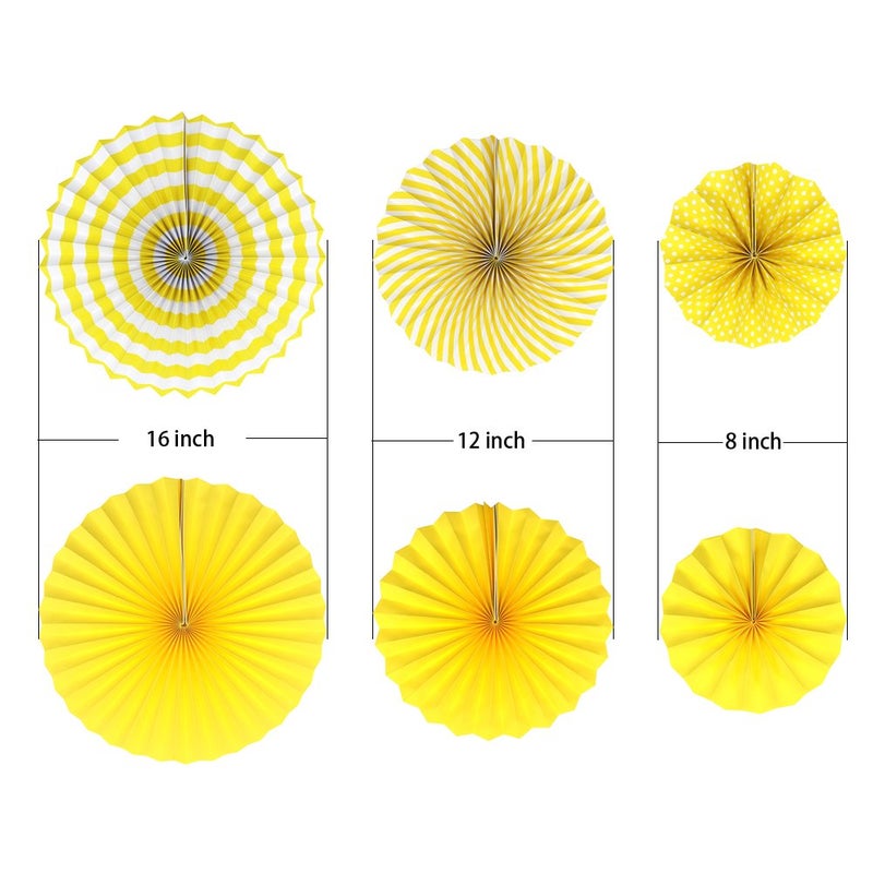ADLKGG ADLKGG Party Hanging Paper Fans Set, Yellow Round Pattern Paper Garlands Decoration for Birthday Wedding Graduation Events Accessories, Set of 6  - Image 2