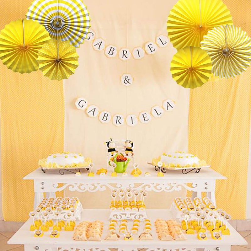 ADLKGG ADLKGG Party Hanging Paper Fans Set, Yellow Round Pattern Paper Garlands Decoration for Birthday Wedding Graduation Events Accessories, Set of 6  - Image 4