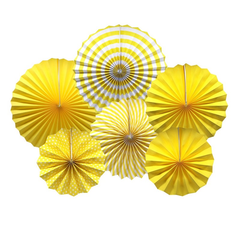 ADLKGG ADLKGG Party Hanging Paper Fans Set, Yellow Round Pattern Paper Garlands Decoration for Birthday Wedding Graduation Events Accessories, Set of 6  - Image 1