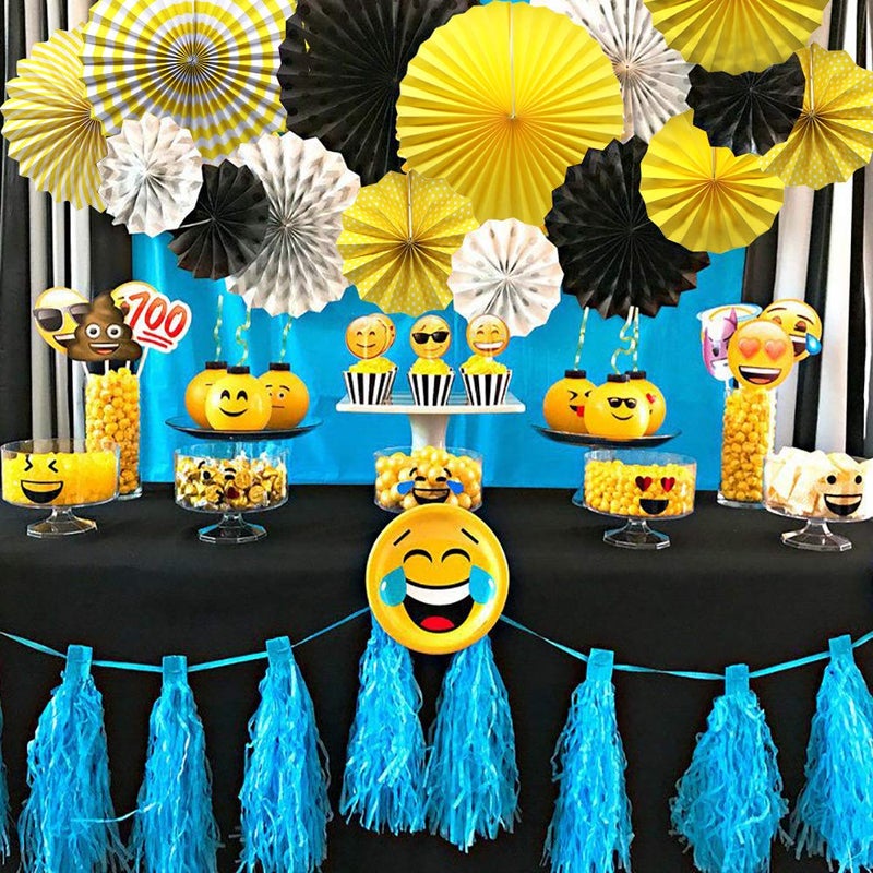 ADLKGG ADLKGG Party Hanging Paper Fans Set, Yellow Round Pattern Paper Garlands Decoration for Birthday Wedding Graduation Events Accessories, Set of 6  - Image 3
