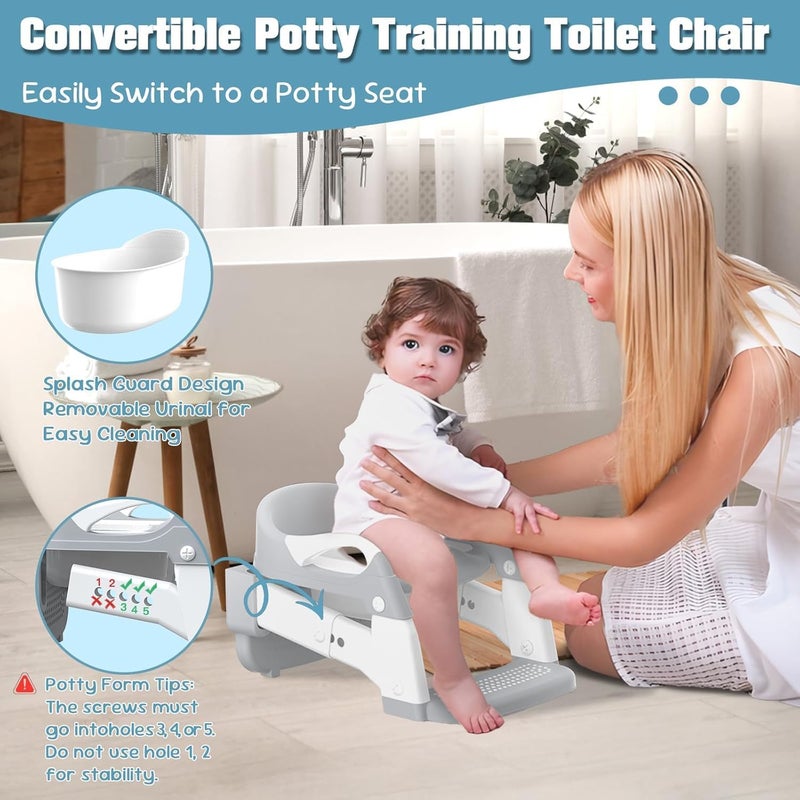 Ssonlun 3-in-1 Baby Potty Training Seat with Step Stool Ladder - Grey - Image 5