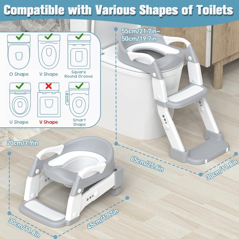 Ssonlun 3-in-1 Baby Potty Training Seat with Step Stool Ladder - Grey - Image 4