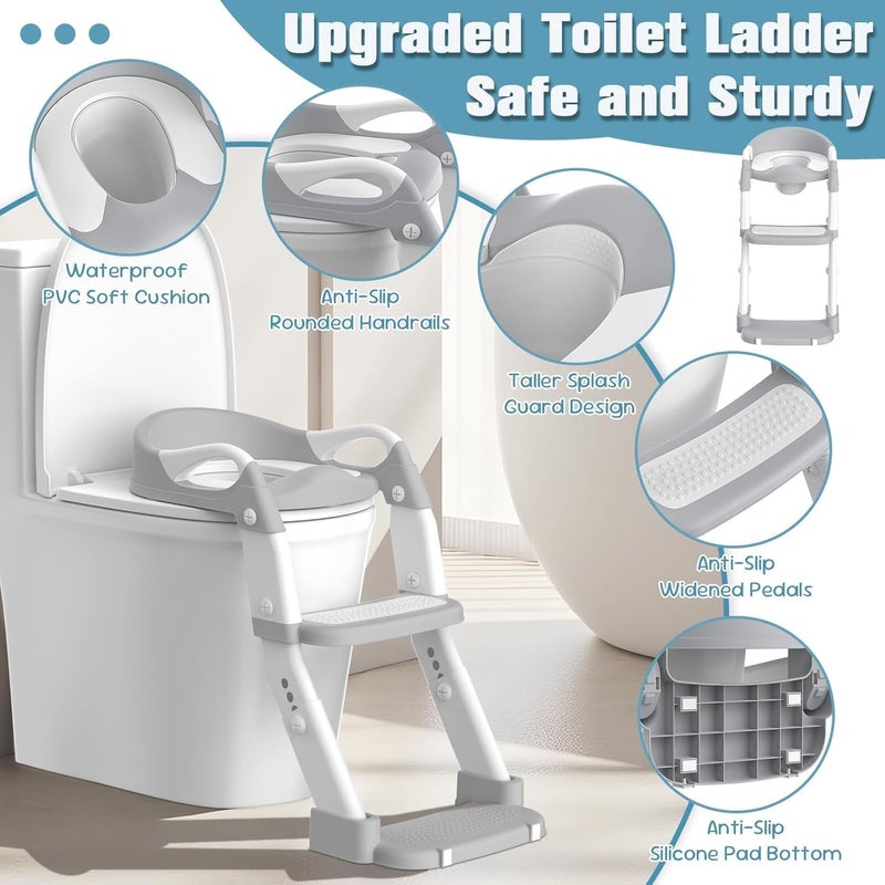 Ssonlun 3-in-1 Baby Potty Training Seat with Step Stool Ladder - Grey - Image 2
