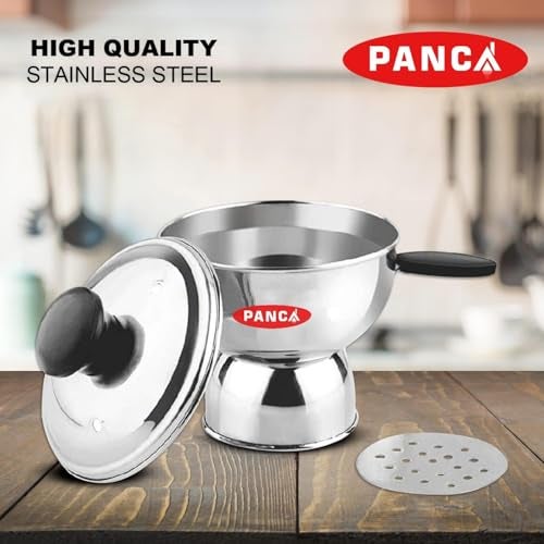 PANCA Chiratta Puttu Maker with Handle | Stainless Steel Puttu Kutti for Cooker Use | Traditional Chiratta Puttumakker with Steamer | Puttu Kudam Kolal Kozha Maker for Home Use – Silver - Image 4