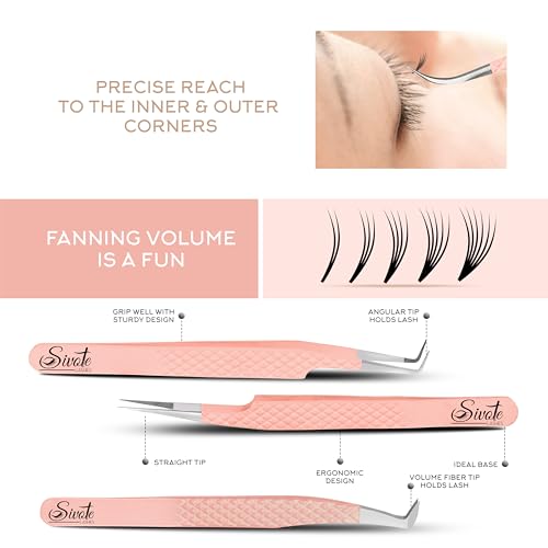 SIVOTE Lash Tweezers for Eyelash Extensions Pack of 5 Peach Lash Extension Tweezers Set with Diamond Grip Precision Fiber Tip for Volume Eyelash Extensions - Image 3