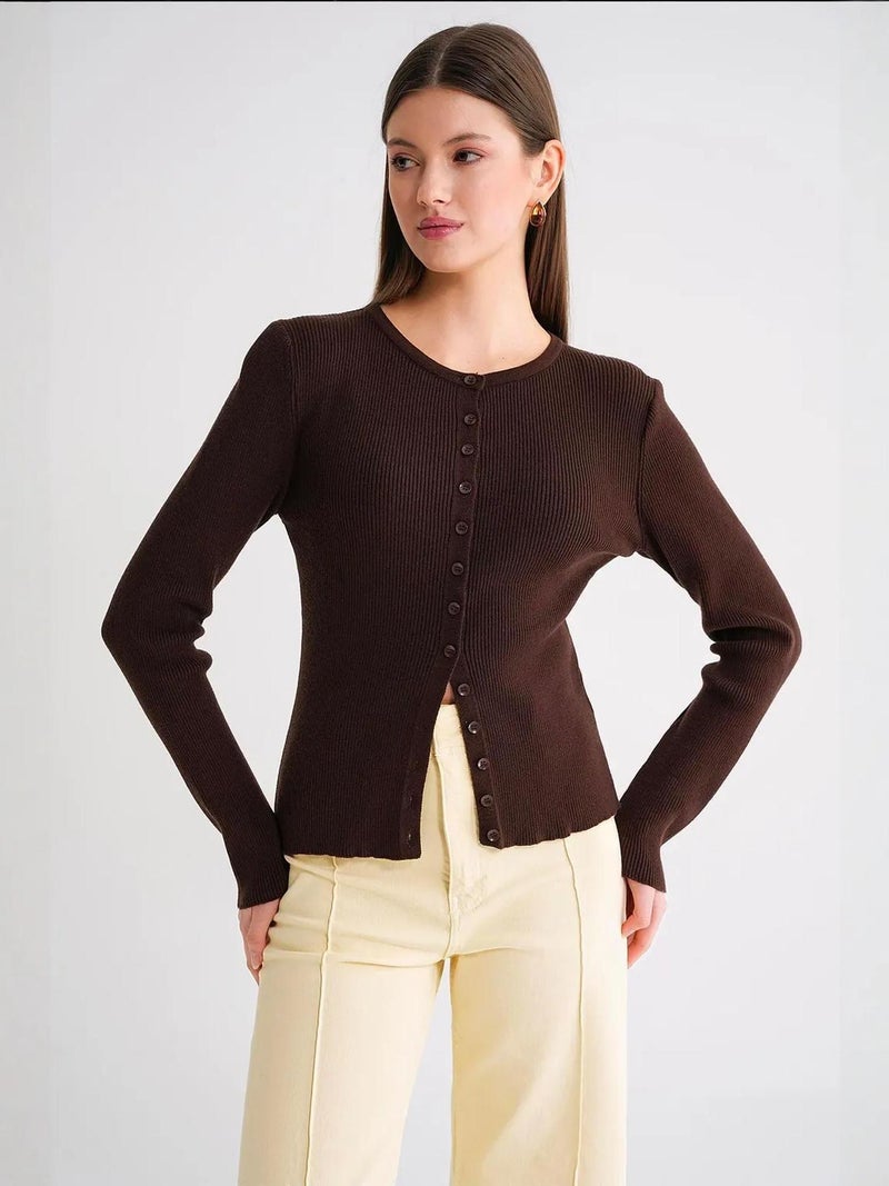 Mixray Buttoned Slim Fit Ribbed Knit Cardigan - Image 3