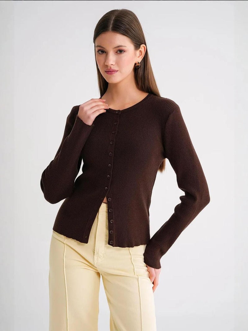 Mixray Buttoned Slim Fit Ribbed Knit Cardigan - Image 4
