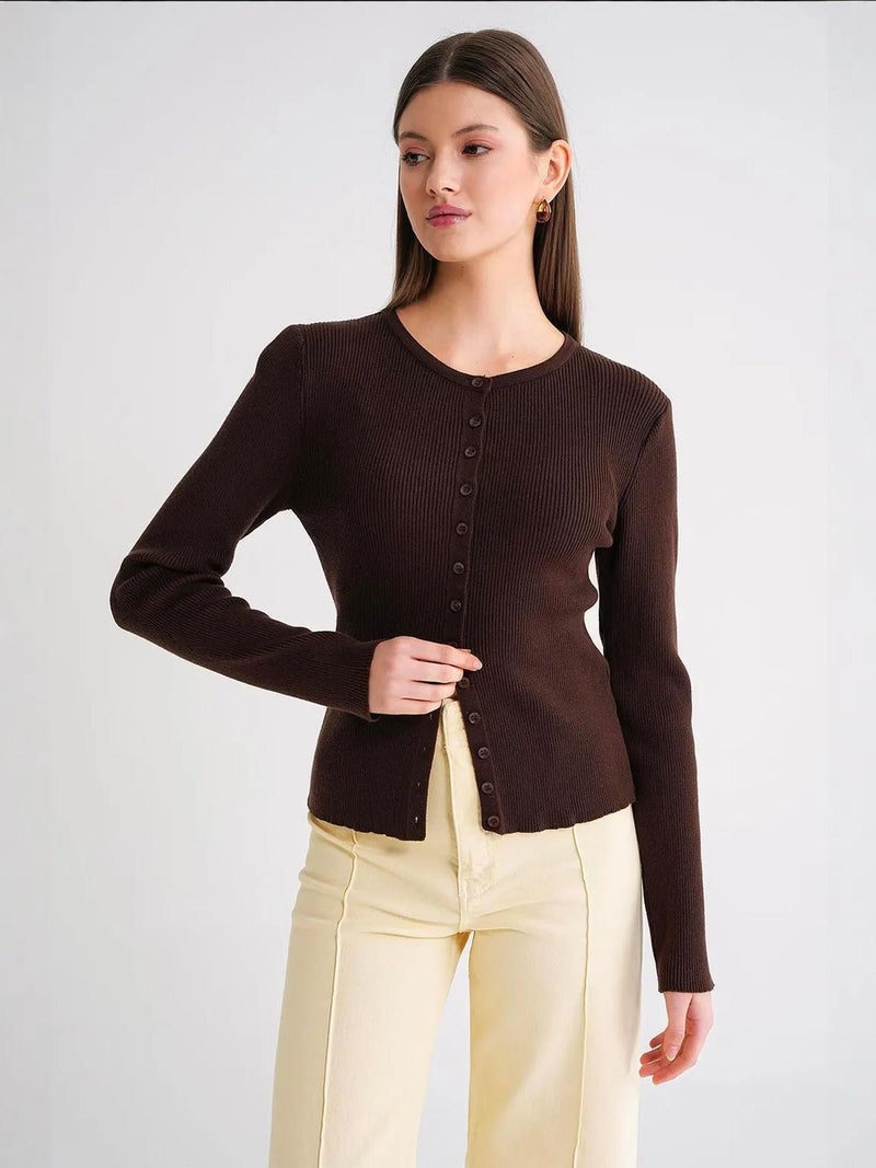 Mixray Buttoned Slim Fit Ribbed Knit Cardigan - Image 5