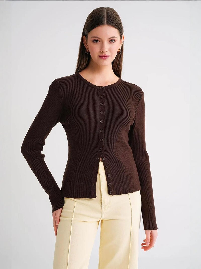 Mixray Buttoned Slim Fit Ribbed Knit Cardigan - Image 2