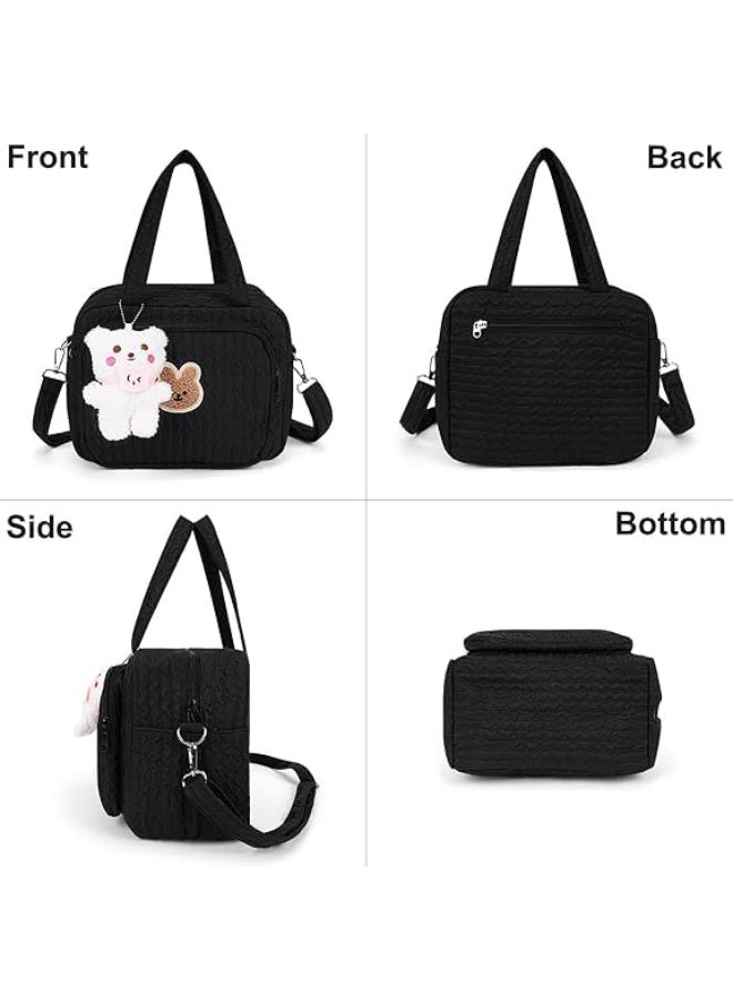Hihonor Small Diaper Bag Tote, with Cute pendant, Crossbody Diaper Bag Mini Purse with 8 Pockets, Travel Baby Bag for boys & Girls, 2 Insulated Pockets, Black - Image 2