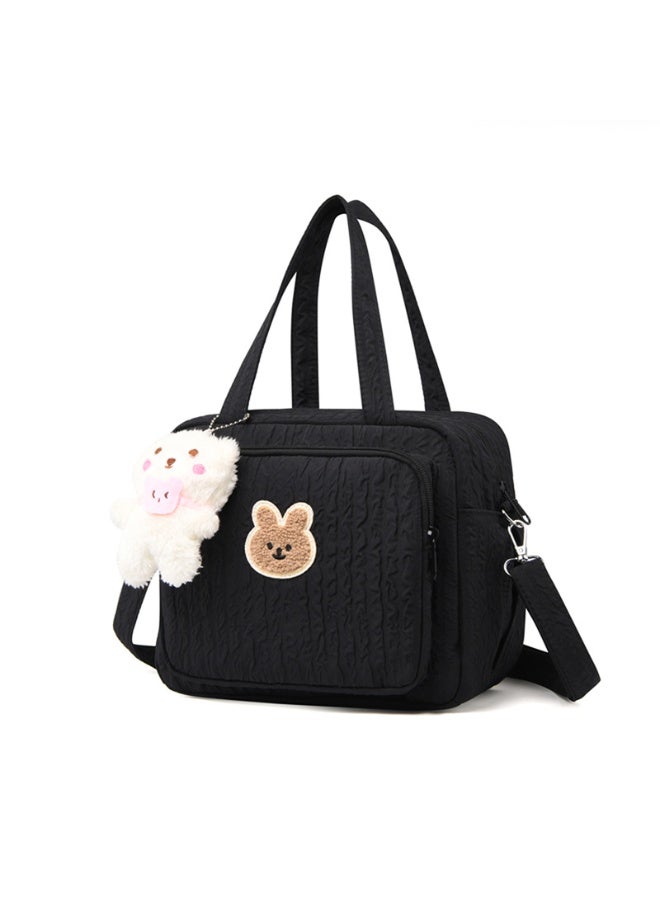 Hihonor Small Diaper Bag Tote, with Cute pendant, Crossbody Diaper Bag Mini Purse with 8 Pockets, Travel Baby Bag for boys & Girls, 2 Insulated Pockets, Black - Image 1