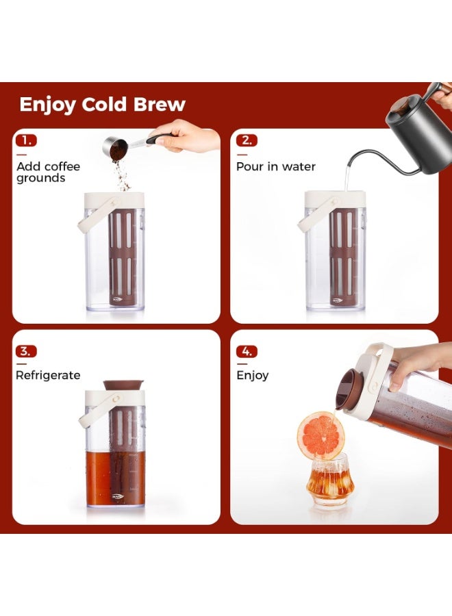 صانع قهوة باردة 1000مل بفلتر قابل للإزالة وصنبور مانع للتسرب للقهوة المثلجة والشاي والمشروبات المنكهة موفر للمساحة - Image 5