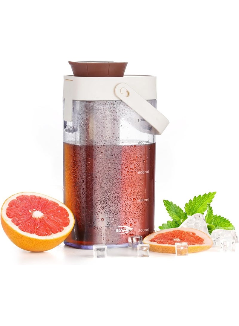 صانع قهوة باردة 1000مل بفلتر قابل للإزالة وصنبور مانع للتسرب للقهوة المثلجة والشاي والمشروبات المنكهة موفر للمساحة - Image 1