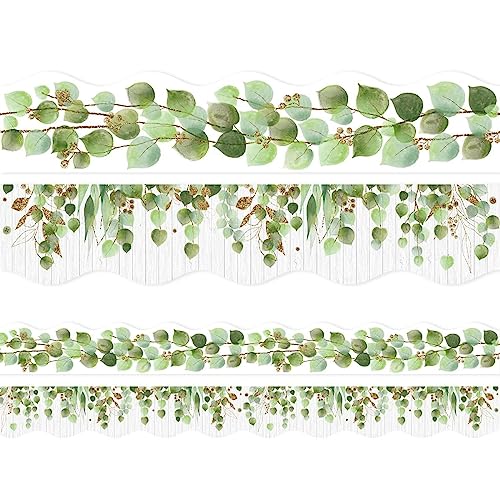 Fancy Land Eucalyptus Die-Cut Border Trim 36ft Per Roll Two Sided Printed Leaves Border Farmhouse Classroom Decor Back to School Eucalyptus Classroom Decoration - Image 1