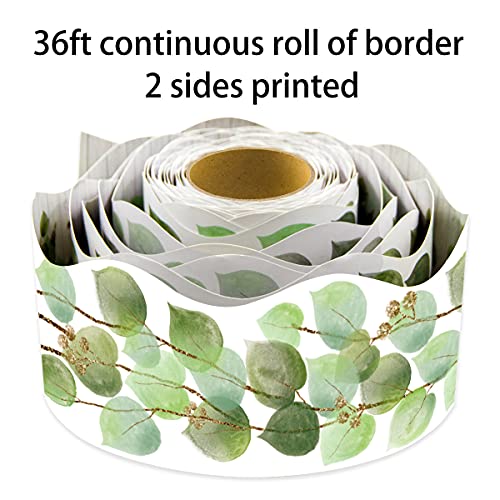 Fancy Land Eucalyptus Die-Cut Border Trim 36ft Per Roll Two Sided Printed Leaves Border Farmhouse Classroom Decor Back to School Eucalyptus Classroom Decoration - Image 3