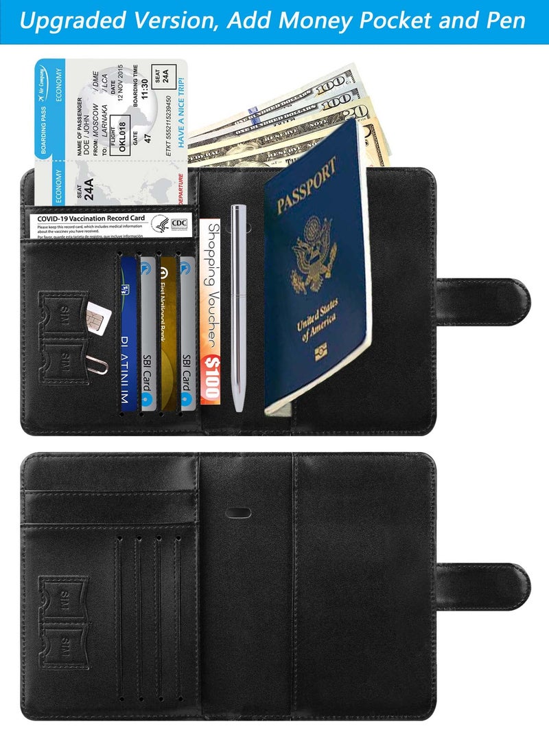 PASCACOO Passport Holder With Luggage Tag Cover Wallet RFID Blocking Leather Case Travel Essentials Accessories Travel Must Have(114#Black)  - Image 4