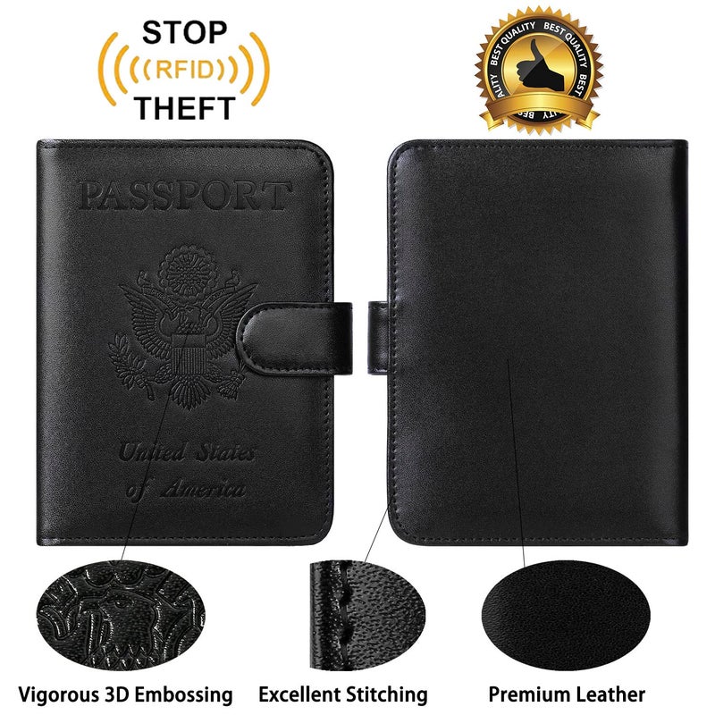 PASCACOO Passport Holder With Luggage Tag Cover Wallet RFID Blocking Leather Case Travel Essentials Accessories Travel Must Have(114#Black)  - Image 5