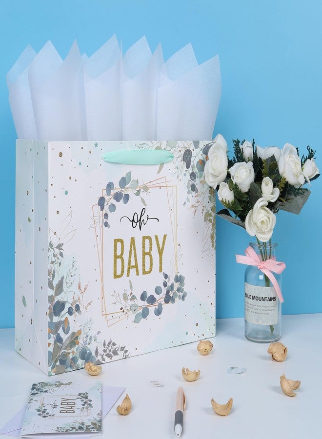Qirrmiy 13'' Large Gift Bag Set with Handles, Greeting Card, Tissue Papers and Stickers for Baby Boy Girl Kids Teens for Baby Shower, Birthday Party, Children's Day, Gold Glitter 'Baby' Design, 1 Pcs - Image 5