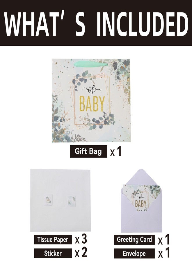 Qirrmiy 13'' Large Gift Bag Set with Handles, Greeting Card, Tissue Papers and Stickers for Baby Boy Girl Kids Teens for Baby Shower, Birthday Party, Children's Day, Gold Glitter 'Baby' Design, 1 Pcs - Image 3