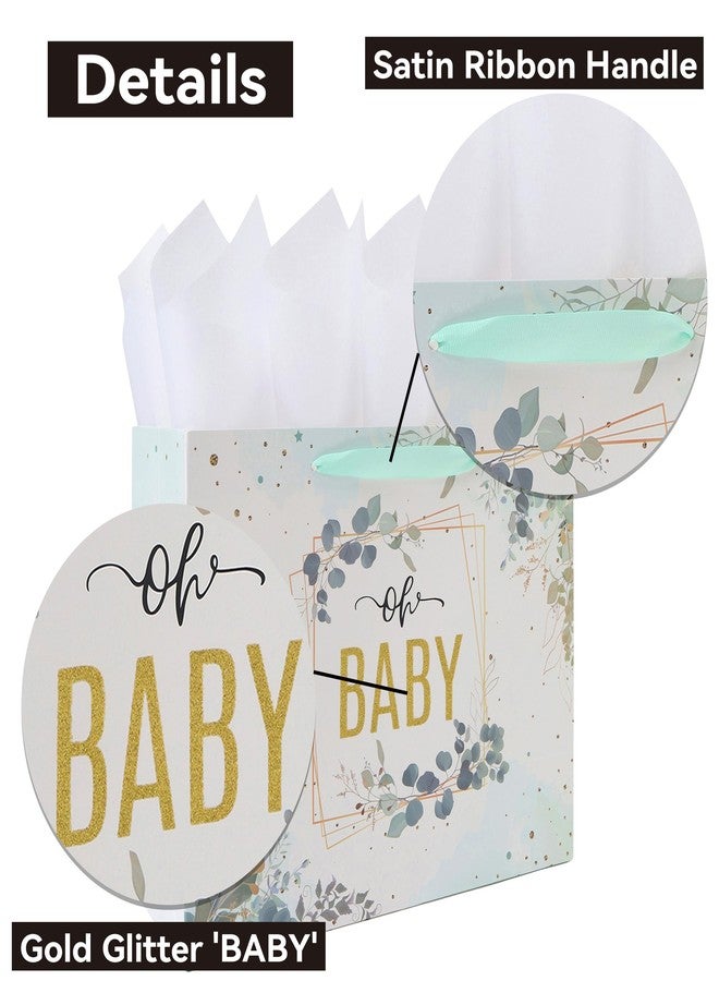 Qirrmiy 13'' Large Gift Bag Set with Handles, Greeting Card, Tissue Papers and Stickers for Baby Boy Girl Kids Teens for Baby Shower, Birthday Party, Children's Day, Gold Glitter 'Baby' Design, 1 Pcs - Image 4