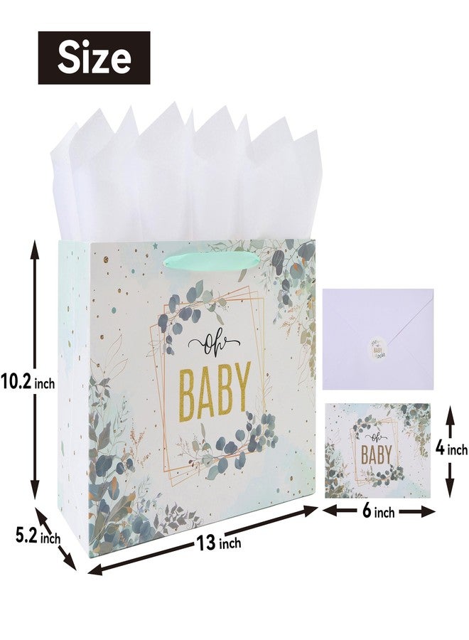 Qirrmiy 13'' Large Gift Bag Set with Handles, Greeting Card, Tissue Papers and Stickers for Baby Boy Girl Kids Teens for Baby Shower, Birthday Party, Children's Day, Gold Glitter 'Baby' Design, 1 Pcs - Image 2