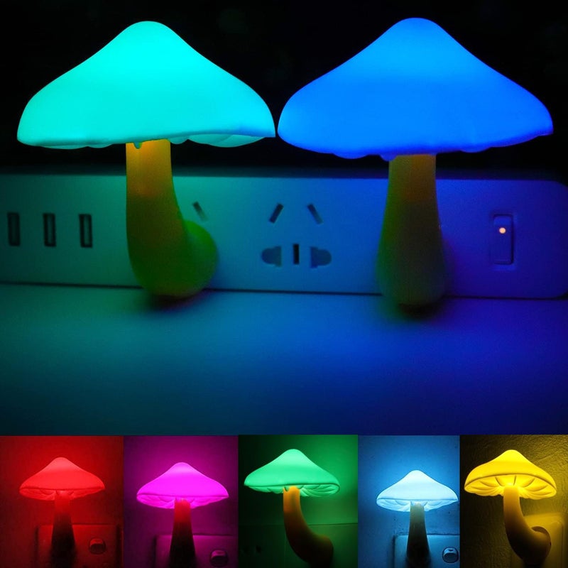 AUSAYE 2 Pack LED Cute Mushroom Night Light Plug into Wall Lamp 7Color Changing Sensor Night Lights for Kids Adults BedroomBathroomKitchen and Stairs NightLight Birthday Christmas Gifts