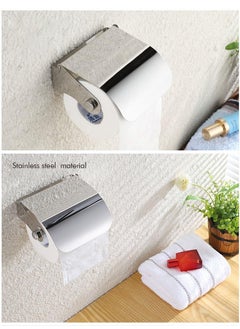 Shoppingekart Toilet Paper Holder with Cover Lid Stainless Steel Wall Mounted Tissue Roll Paper Dispenser Holder Washroom Bathroom Toilet Paper Roll Holder Stand 002 Tissue Roll Holder Steel Silver 1 Pcs  - Image 5