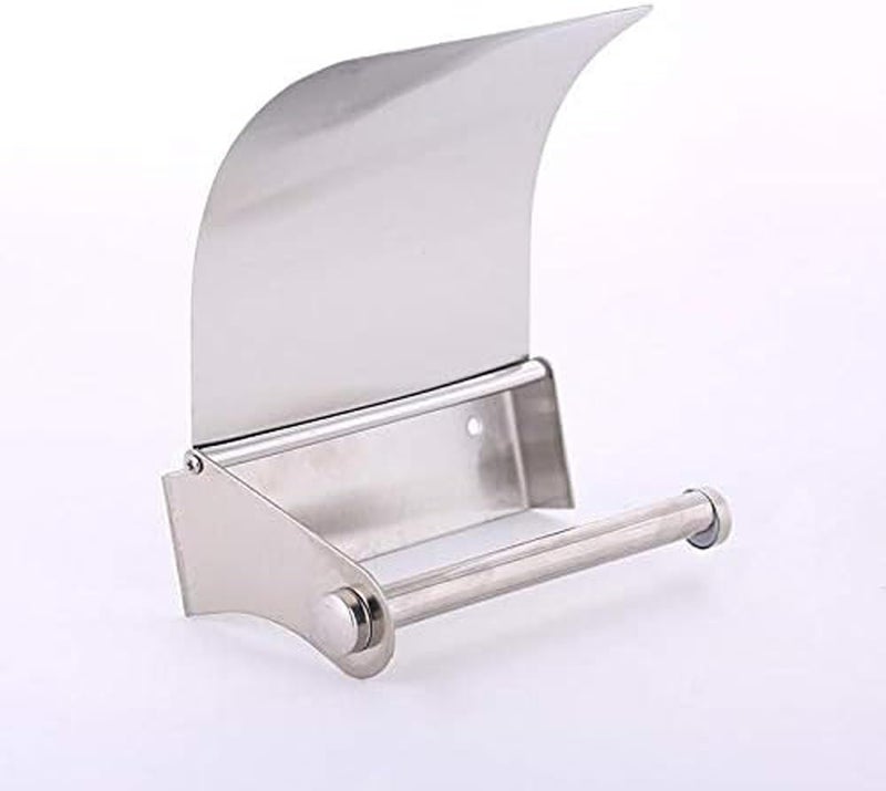 Shoppingekart Toilet Paper Holder with Cover Lid Stainless Steel Wall Mounted Tissue Roll Paper Dispenser Holder Washroom Bathroom Toilet Paper Roll Holder Stand 002 Tissue Roll Holder Steel Silver 1 Pcs  - Image 1
