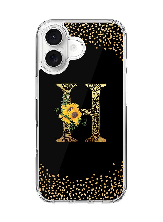 Stylizedd Classic Clear MagSafe Case for iPhone 17 , Hybrid Soft Case Flexible Edges Anti Drop TPU PC Gel Thin Transparent Cover [ Designed for iPhone 17 ] - Custom Monogram Initial Letter Floral Pattern Alphabet - H ( Black )