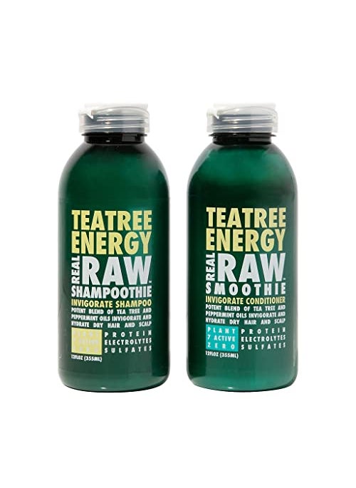 Real Raw - Real Raw Tea Tree Shampoo & Conditioner set - Cleanse, Hydrate + Invigorate - No Water 100% Pure Aloe Juice & Coconut Water - Sulfate & Paraben Free - Image 1