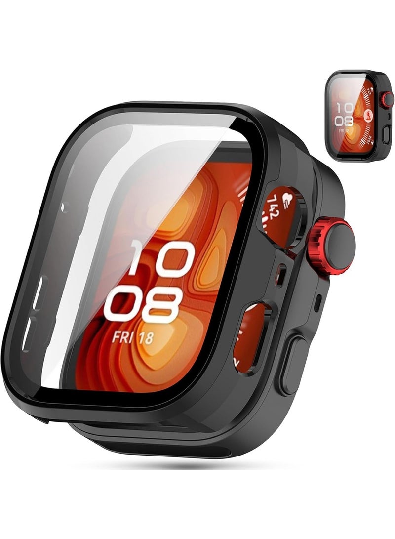 حافظة متوافقة مع ساعة هواوي واتش فيت 4 برو، حافظة صلبة رفيعة ذات تغطية كاملة مع واقي شاشة مدمج من الزجاج المقوى لساعة هواوي واتش فيت 4 برو (أسود) - Image 1