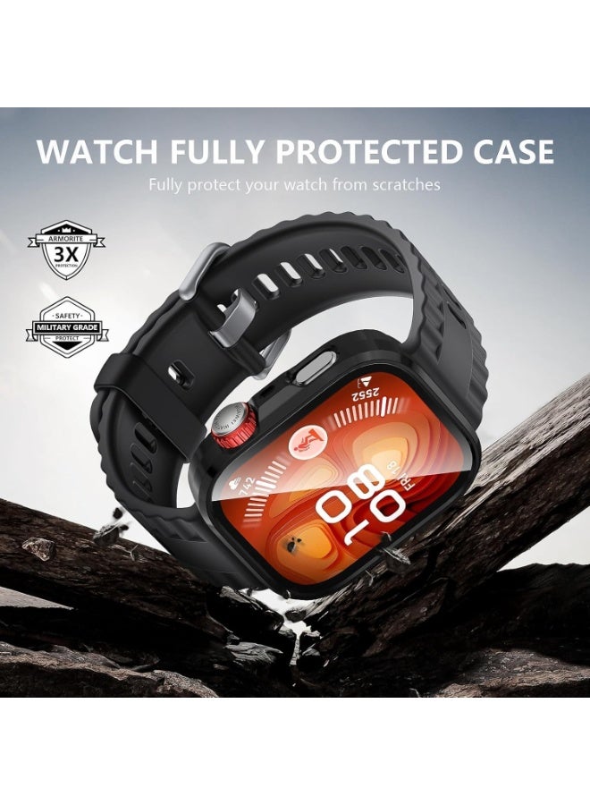 حافظة متوافقة مع ساعة هواوي واتش فيت 4 برو، حافظة صلبة رفيعة ذات تغطية كاملة مع واقي شاشة مدمج من الزجاج المقوى لساعة هواوي واتش فيت 4 برو (أسود) - Image 3