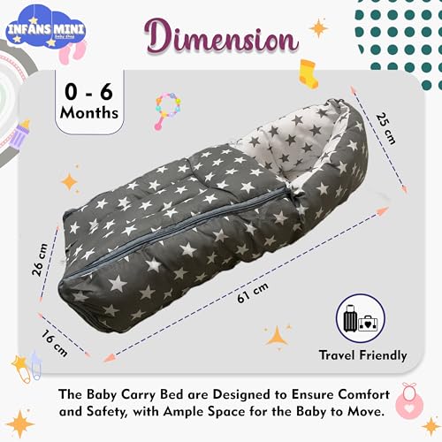 Infans Mini Baby Bed, Sleeping Bag & Carry Nest Cotton|3 in 1 Convertible Portable Bassinet-Nest|Unisex New Born Sleeping Bed for 0-6 Months (Star Grey) - Image 3