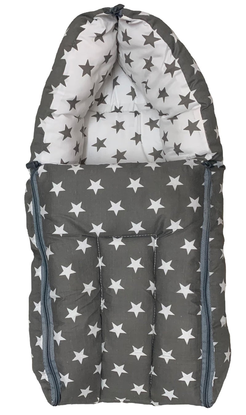 Infans Mini Baby Bed, Sleeping Bag & Carry Nest Cotton|3 in 1 Convertible Portable Bassinet-Nest|Unisex New Born Sleeping Bed for 0-6 Months (Star Grey) - Image 1