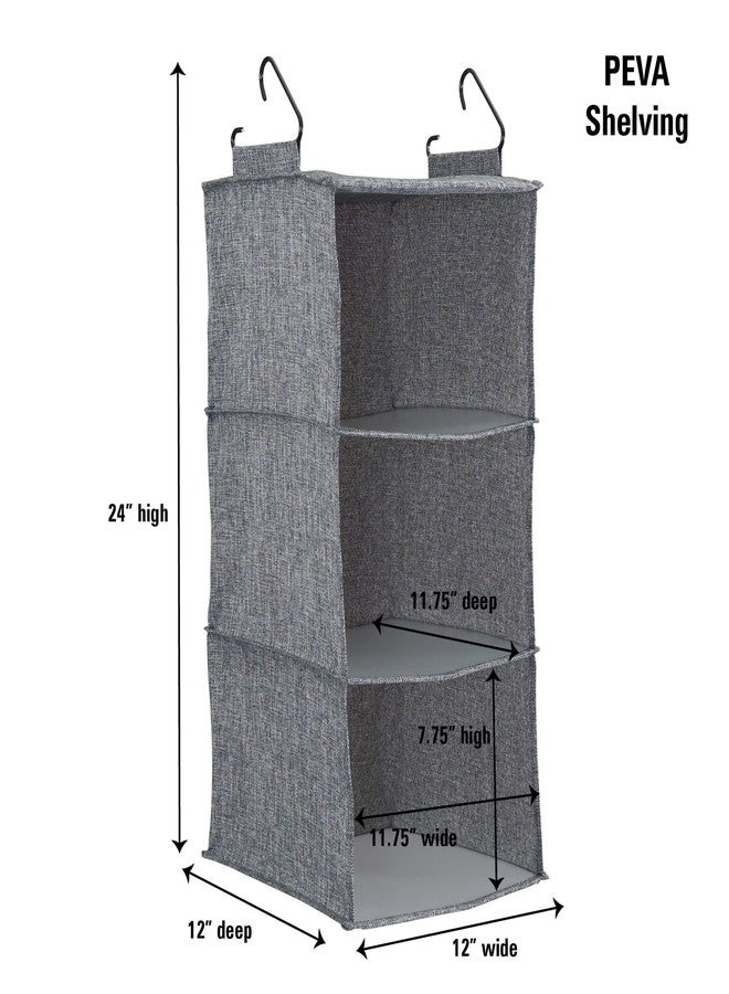 Household Essentials 3 Shelf Hanging Closet Organizer, Hanging Shelf with Hooks, Poly Linen and PEVA Shelving - Image 3