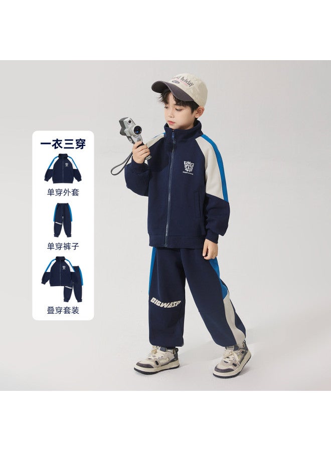 Bumblebee Boys' Spring/autumn Stand Collar Sweatshirt Set, Kids' Zip-up Hoodie Two-piece Outfit For Big Boys - Image 4